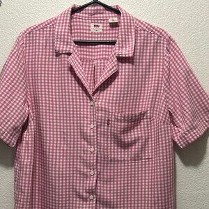 Levi's resort style short sleeve button down shirt, pink and white, 1X